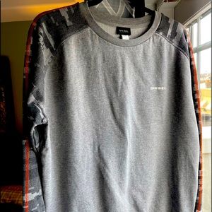 Diesel Camo pull-over sweater with orange stitched racing stripe - Grey XL